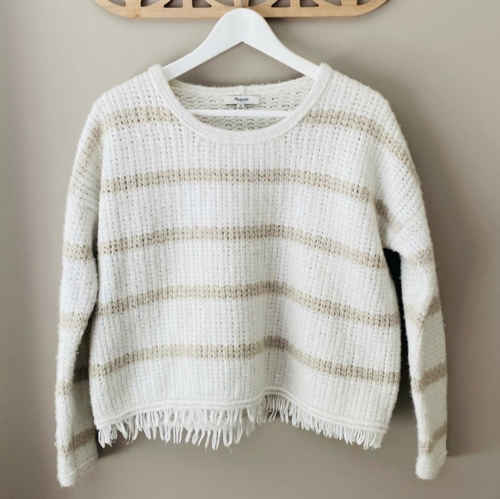 Madewell Alpaca Wool Fringe Sweater Tan/Cream Sz Medium
